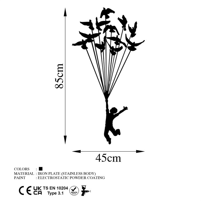 Wallity Flying Boy 3 Escultura de pared en metal negro Wallity Flying Boy 3 Escultura de pared en metal negro